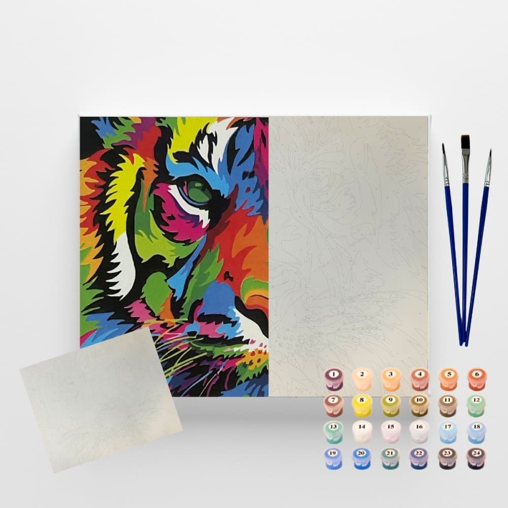 conjunto pintura numerada arte terapia 40x50cm tigre colorido